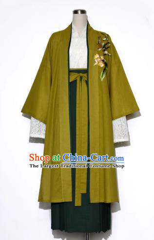 China Song Dynasty Woman Clothing Traditional Hanfu Female Costumes Ancient Embroidered Green Cloak Blouse and Skirt Complete Set