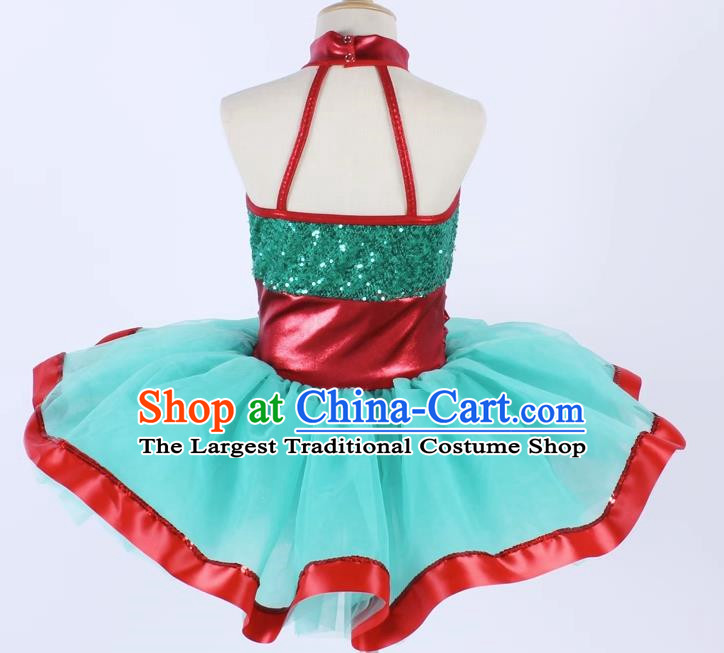 Children Sequin Gauze Skirt Suspender Tutu Skirt Ballet Dance Skirt Green Stage Costume Performance Costume