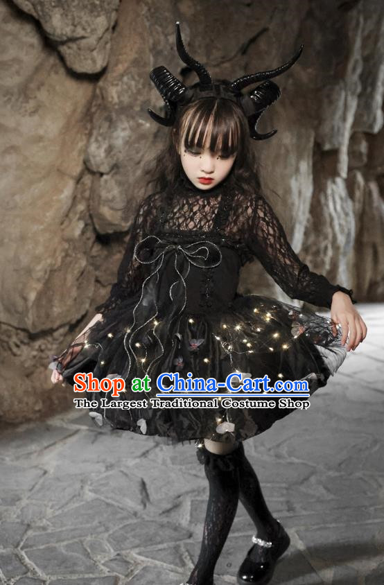 Girls Halloween Party Cos Devil Hair Light Tutu Skirt Devil Dress