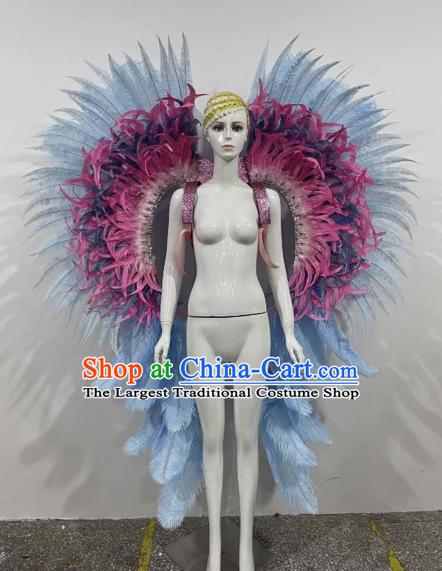 Blue Wings Prologue Show Performance Feather Headdress Dance Team Samba Costumes Carnival Halloween