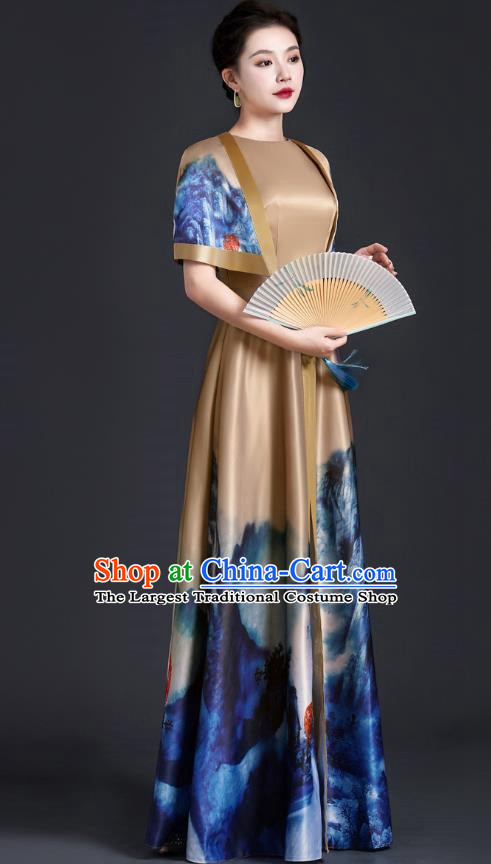 Chinese Style Top Atmospheric Landscape Painting Banquet Evening Dress Long Model Stage Catwalk Art Examination Performance Dress