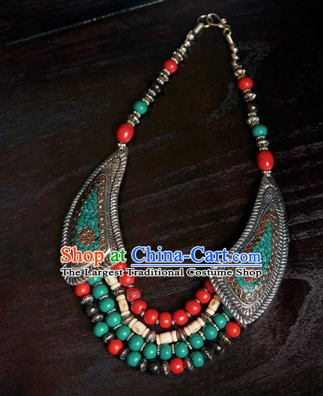 Chinese Zang Nationality Beads Necklace Handmade Tibetan Ethnic Jewelry Traditional Accessories for Women