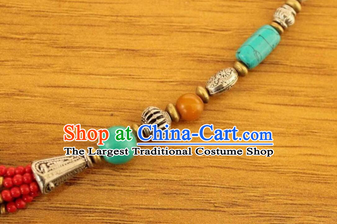 Traditional Nepal Kallaite Accessories Chinese Zang Nationality Woman Brass Necklace Handmade Tibetan Ethnic Necklet Jewelry