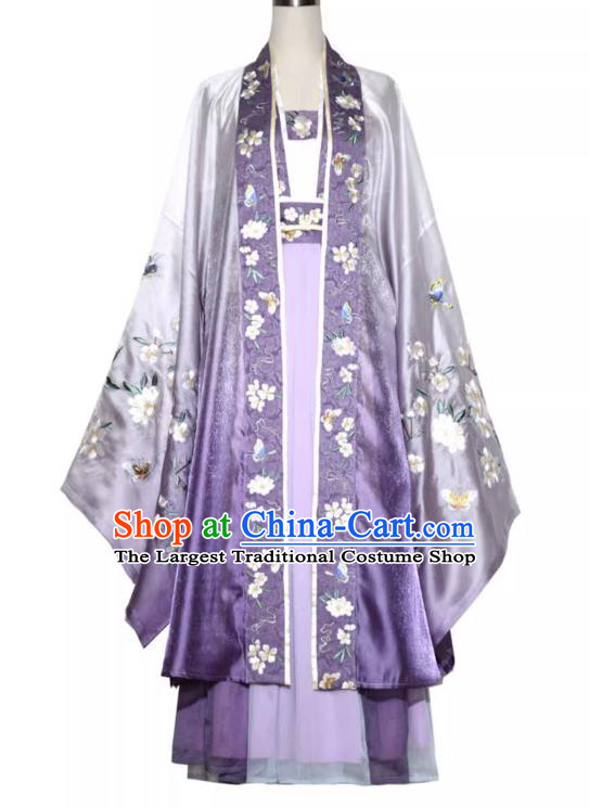 China Song Dynasty Palace Princess Garment Costumes Traditional Noble Hanfu Ancient Court Woman Purple Dresses Complete Set