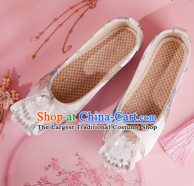 Ancient Chinese Princess Shoes Traditional Satin Shoes Tang Dynasty Hanfu Shoes
