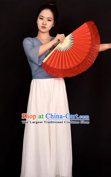 China Dance Contest Red Ribbon Fan Classical Dance Silk Fan Handmade Dancing Fan