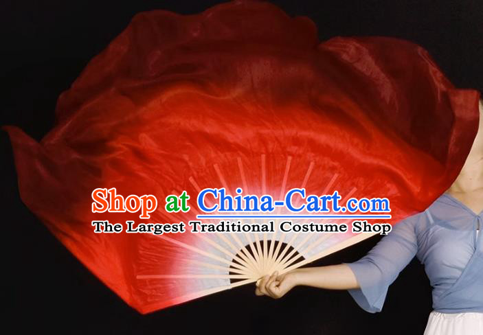 China Dance Contest Long Ribbon Fan Classical Dance Wan Jiang Pure Silk Fan Handmade Wine Red Dancing Fan