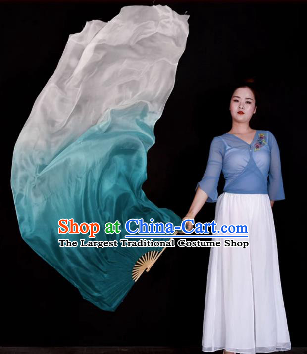 China Yangko Dance Competition Long Ribbon Fan Classical Dance Folding Fan Handmade Mint Green Pure Silk Fan