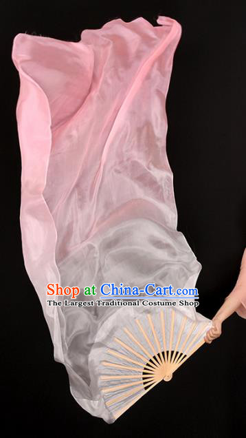 China Jiaozhou Yangko Dance Long Ribbon Fan Women Group Dance Folding Fan Handmade Gradient Pink Pure Silk Fan