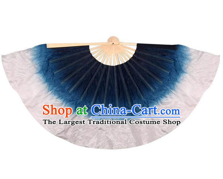 China Yangko Dance Fan Folk Dance Dance Dark Blue to White Fan Women Group Dance Ribbon Fan Handmade Fan