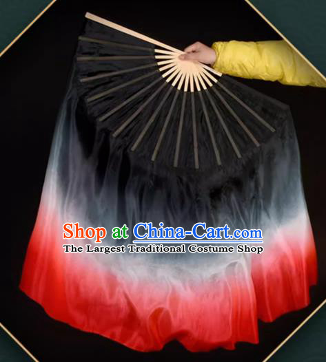 China Handmade Gradient Black to Red Fan Classical Dance Fan Women Dance Double Side Pure Silk Fan