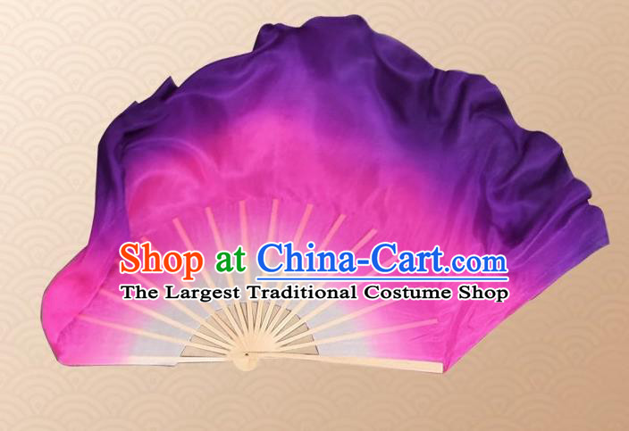 China Taoli Cup Dance Competition Pure Silk Fan Handmade Gradient Pink to Purple Fan Classical Dance Fan
