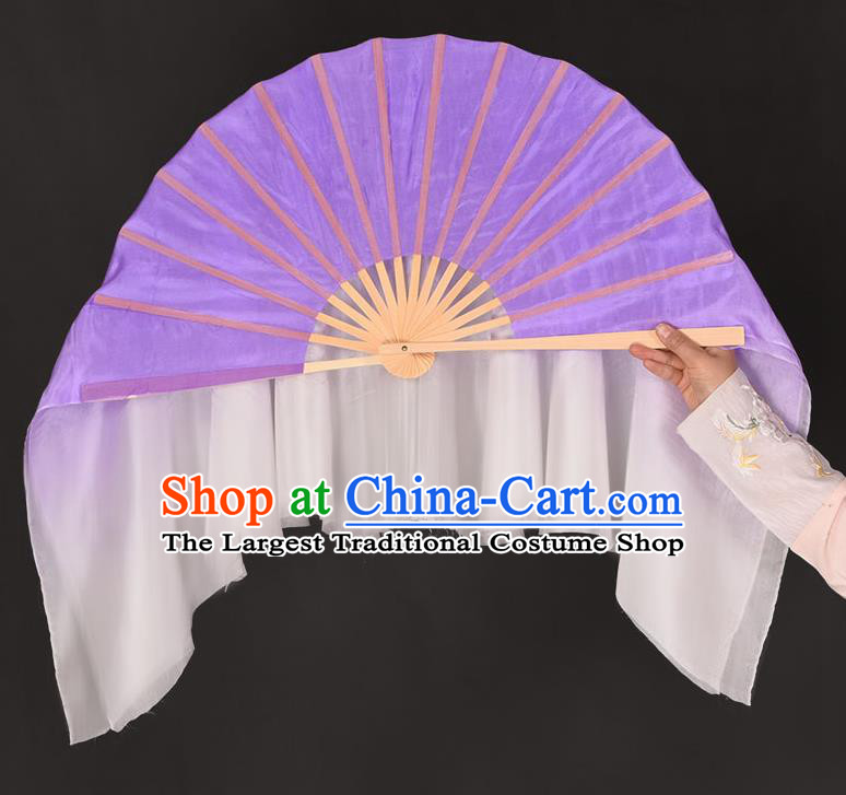China Yangko Dance Fan Taoli Cup Dance Competition Pure Silk Fan Handmade Gradient Lilac to White Fan