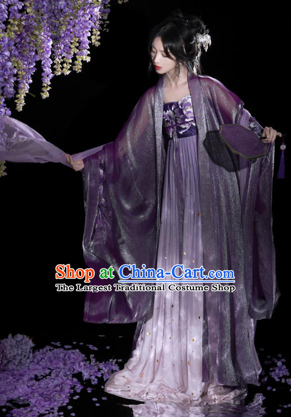 China Tang Dynasty Court Empress Purple Dresses Ancient Palace Princess Costumes Traditional Woman Hanfu Set