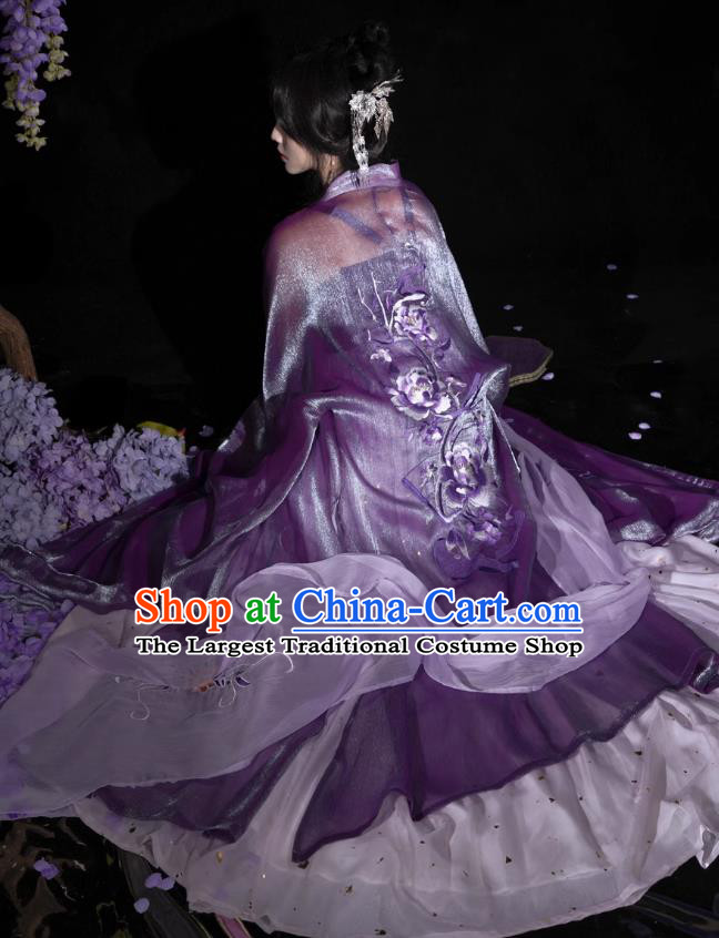 China Tang Dynasty Court Empress Purple Dresses Ancient Palace Princess Costumes Traditional Woman Hanfu Set