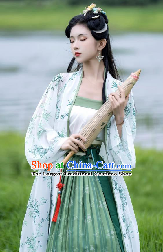 China Woman Hanfu Song Dynasty Young Lady Clothing Ancient Civilian Female Printing Bamboo Costumes