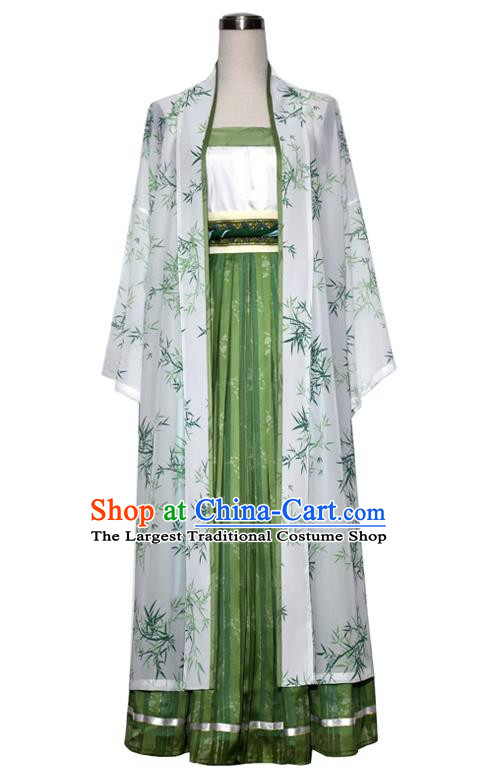 China Woman Hanfu Song Dynasty Young Lady Clothing Ancient Civilian Female Printing Bamboo Costumes