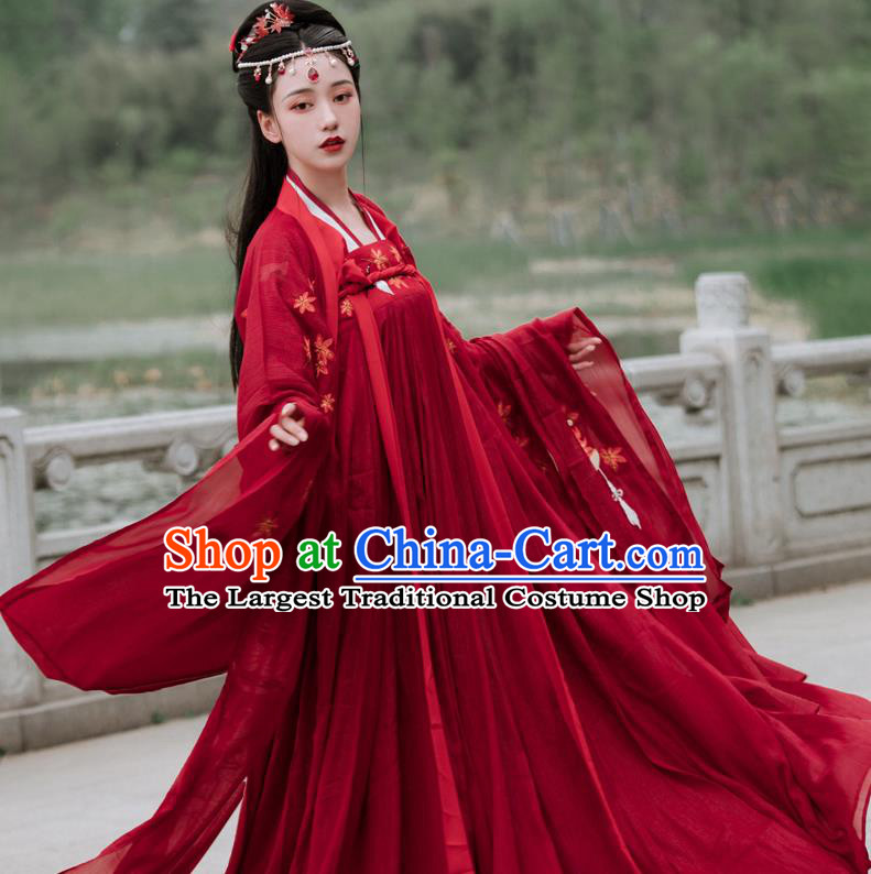 China Traditional Wedding Hanfu Tang Dynasty Young Lady Clothing Ancient Bride Red Costumes