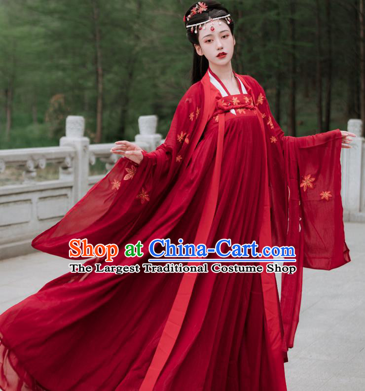 China Traditional Wedding Hanfu Tang Dynasty Young Lady Clothing Ancient Bride Red Costumes