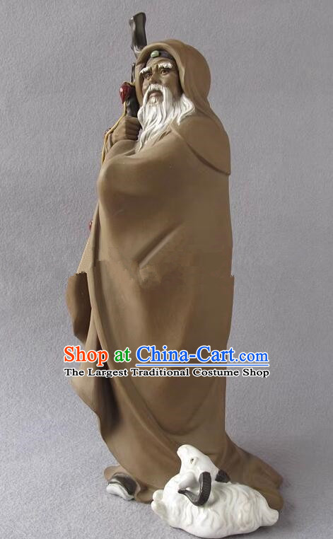 Chinese Shi Wan Ceramics Su Wu Feeding Sheep Handmade Historic Figure Statue