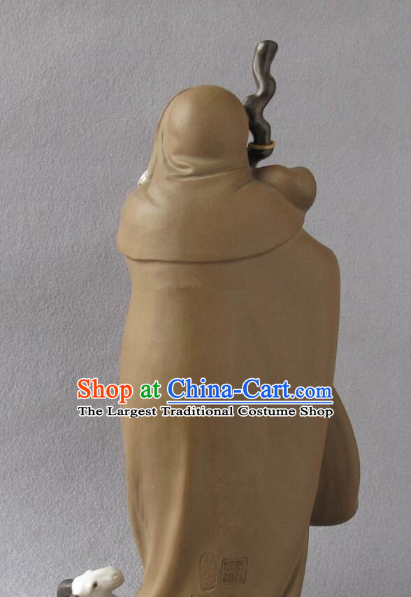 Chinese Shi Wan Ceramics Su Wu Feeding Sheep Handmade Historic Figure Statue