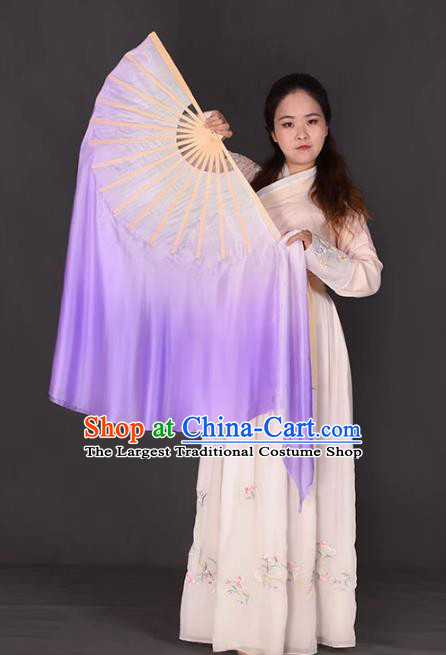 Jiaozhou Yangko Dance Silk Fan Handmade Double Side Fan China Classical Dance Violet Ribbon Fan
