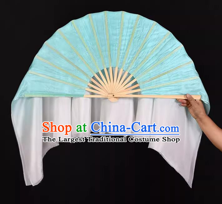 China Handmade Folk Dance Fan Classical Dance Ribbon Fan Jiaozhou Yangko Dance Light Blue Silk Fan