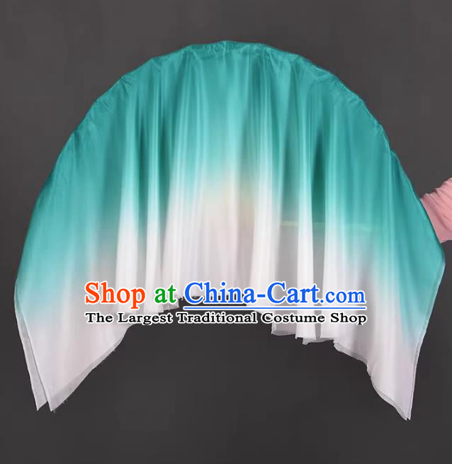 China Handmade Gradient Green to White Silk Fan Classical Dance Ribbon Fan Jiaozhou Yangko Dance Fan
