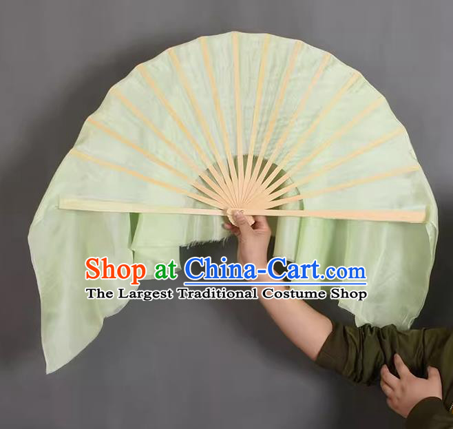 China Handmade Stage Performance Light Green Silk Fan Classical Dance Ribbon Fan Yangko Dance Fan