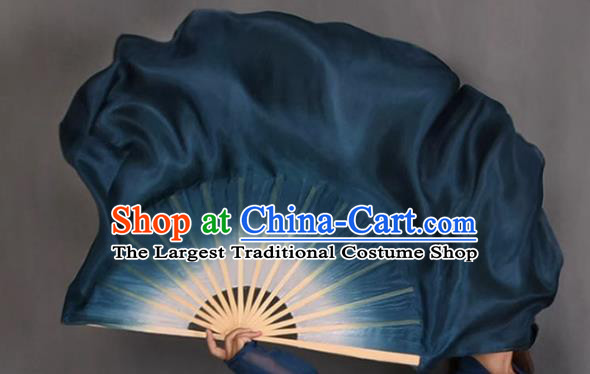 China Yangko Dance Dark Blue Fan Handmade Stage Performance Silk Fan Classical Dance Butterfly Lovers Ribbon Fan