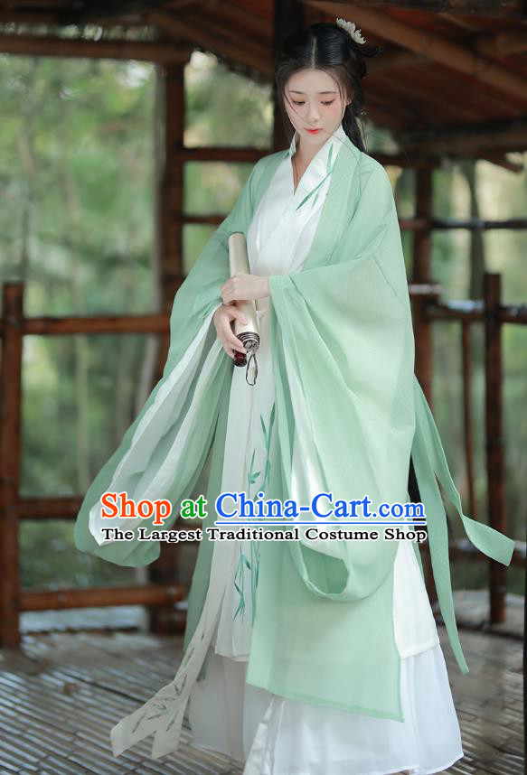 China Ancient Noble Woman Green Dress Clothing Wei Jin Dynasty Young Lady Costumes