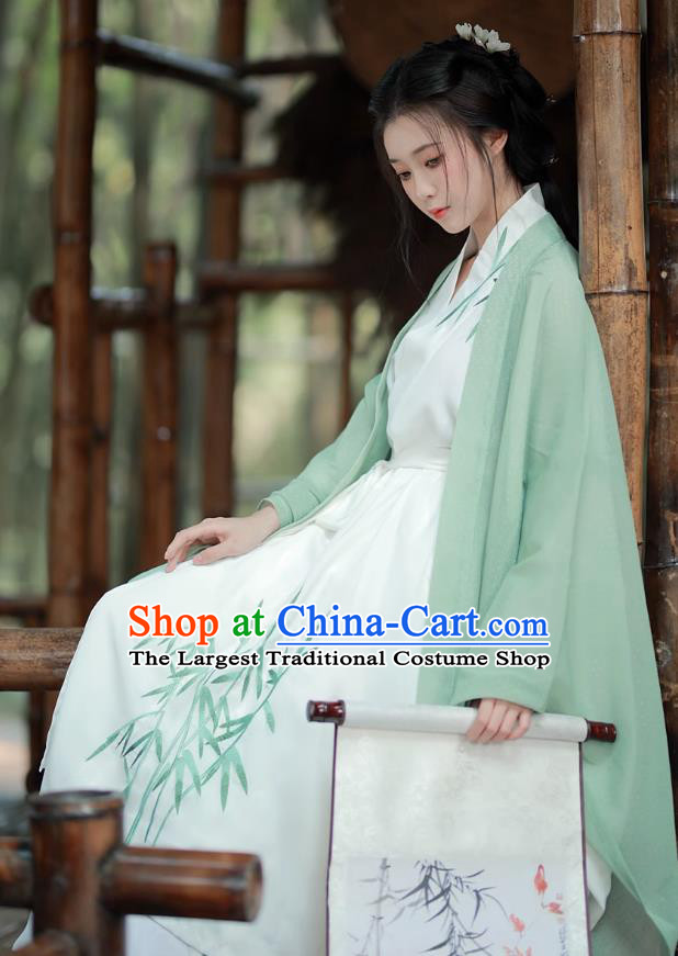 China Ancient Noble Woman Green Dress Clothing Wei Jin Dynasty Young Lady Costumes