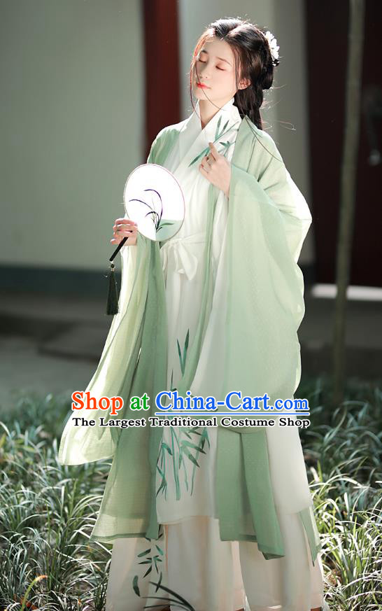 China Ancient Noble Woman Green Dress Clothing Wei Jin Dynasty Young Lady Costumes