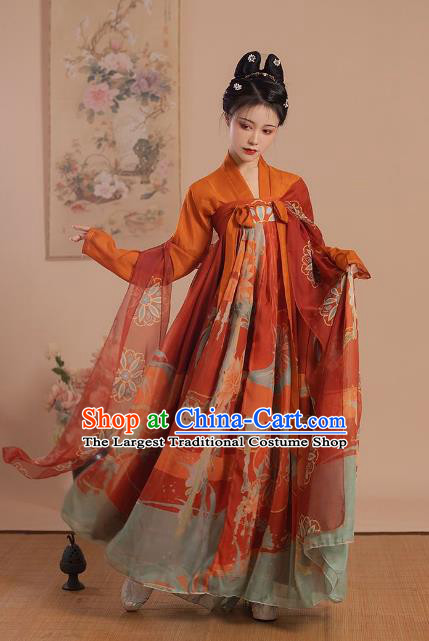 China Woman Red Hanfu Dress Tang Dynasty Royal Princess Clothing Ancient Palace Lady Costumes
