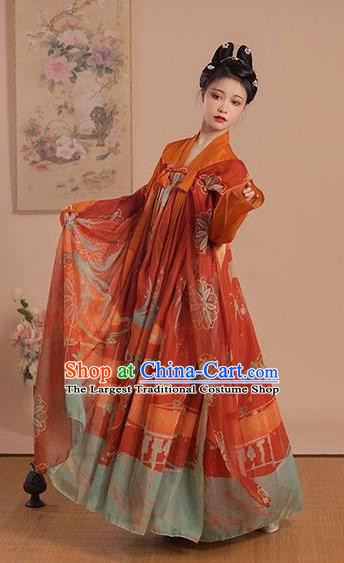 China Woman Red Hanfu Dress Tang Dynasty Royal Princess Clothing Ancient Palace Lady Costumes