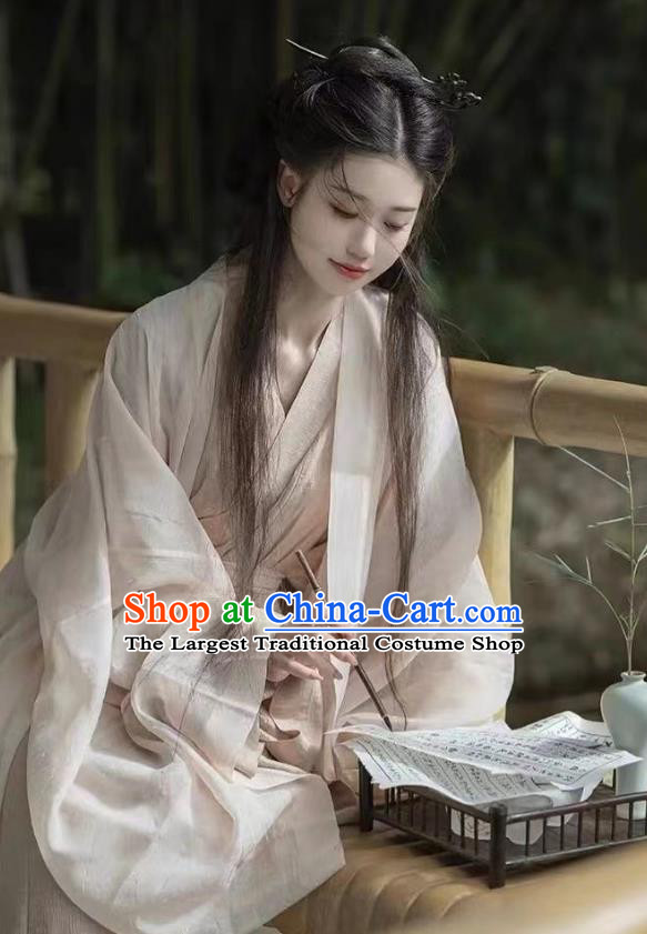 China Jin Dynasty Young Lady Clothing Ancient Noble Princess Costumes Woman Apricot Hanfu Dress