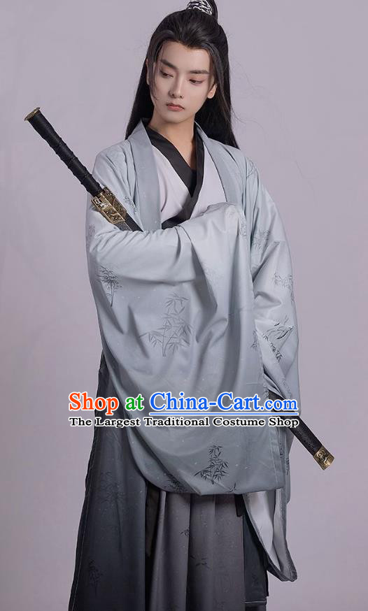 China Male Hanfu Jin Dynasty Young Childe Clothing Ancient Swordsman Printing Costumes