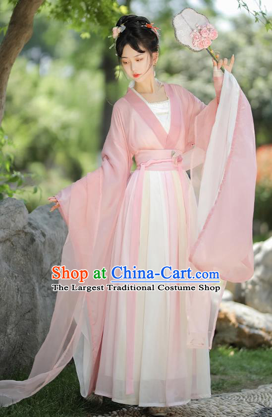 China Jin Dynasty Imperial Princess Clothing Ancient Fairy Costumes Traditional Pink Hanfu Dress