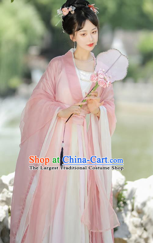 China Jin Dynasty Imperial Princess Clothing Ancient Fairy Costumes Traditional Pink Hanfu Dress