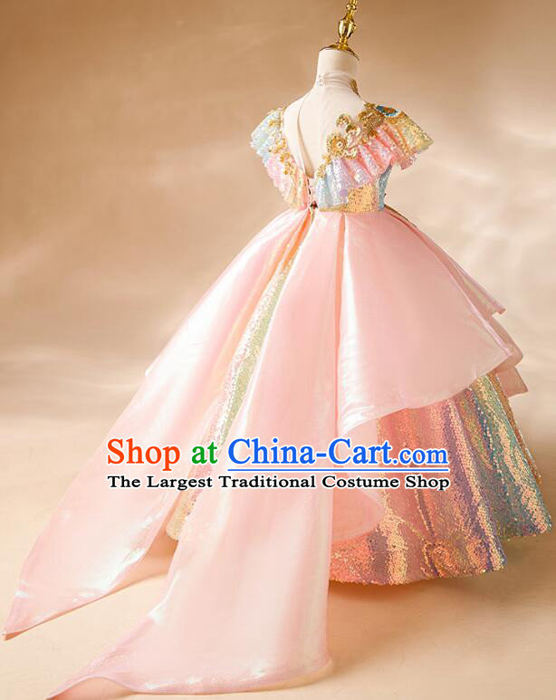 Top Children Catwalks Clothing Professional Model Contest Pink Full Dress Princess Fashion Stage Show Costume