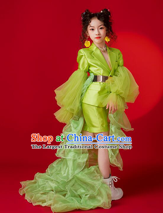 Top Model Contest Green Suit Stage Show Costume Children Catwalks Training Clothing