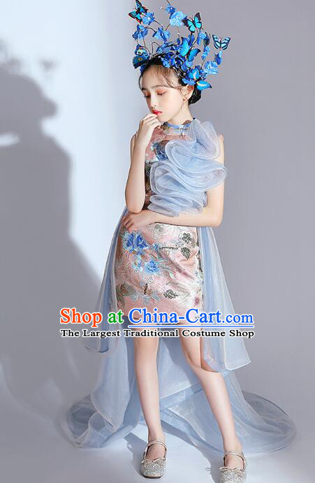 China Stage Show Costume Top Children Catwalks Clothing Model Contest Pink Qipao Dress
