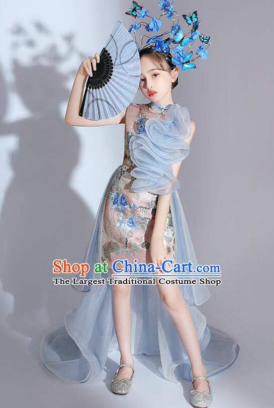 China Stage Show Costume Top Children Catwalks Clothing Model Contest Pink Qipao Dress