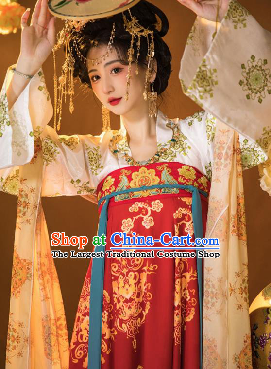 China Traditional Red Ruqun Hanfu Dresses Tang Dynasty Court Woman Clothing Ancient Imperial Empress Costumes