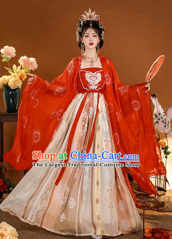 China Traditional Embroidered Hanfu Dresses Tang Dynasty Imperial Consort Clothing Ancient Palace Woman Garments Costumes Complete Set