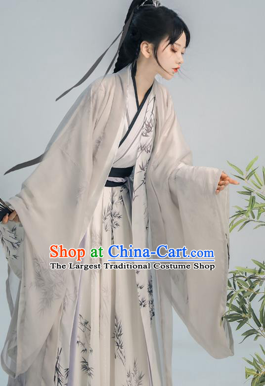 China Ancient Scholar Garments Costumes Traditional Wuxia Printing Bamboo Hanfu Song Dynasty Swordsman Clothing