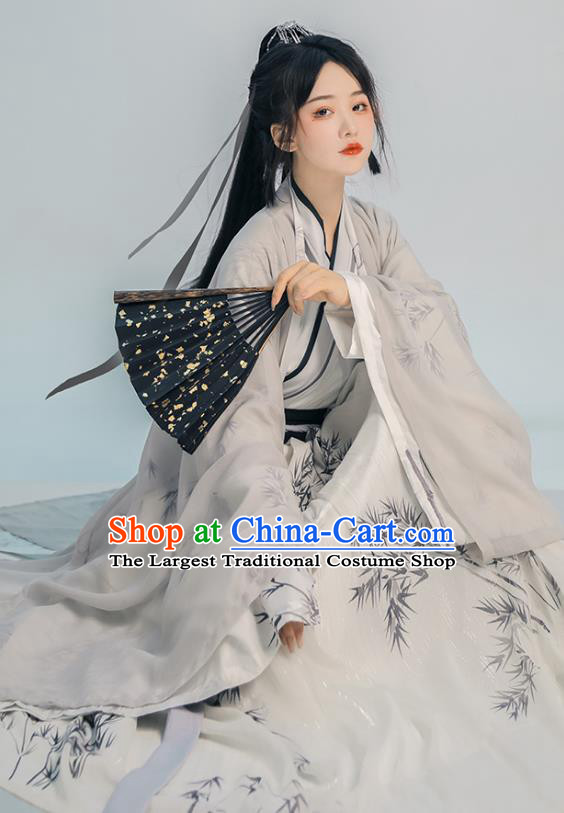 China Ancient Scholar Garments Costumes Traditional Wuxia Printing Bamboo Hanfu Song Dynasty Swordsman Clothing