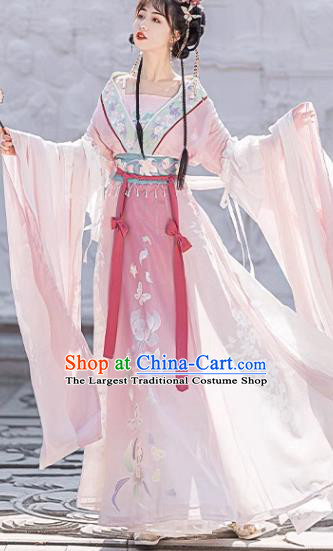China Jin Dynasty Princess Clothing Ancient Goddess Garments Costumes Traditional Fairy Pink Hanfu Dress