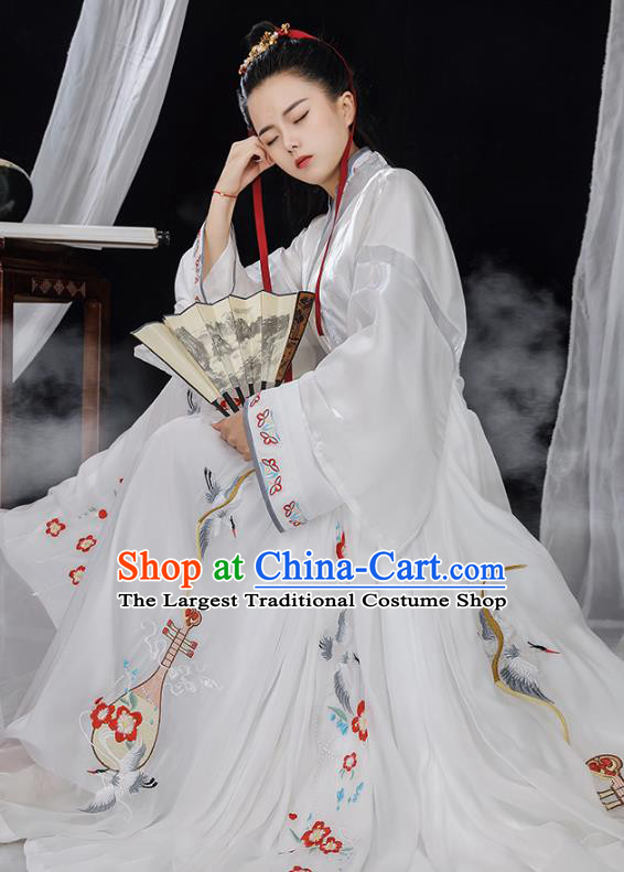 China Ancient Swordsman Garments Costumes Traditional White Ruqun Hanfu Jin Dynasty Young Childe Clothing