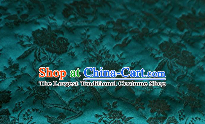 Peacock Green China Tang Suit Drapery Traditional Brocade Fabric Classical Flower Bird Pattern Design Cloth